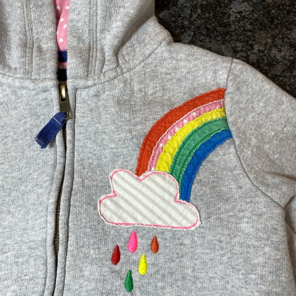 Mini Boden Girls 5-6 Gray Rainbow Zip Up Hooded Sweater - Picture 4 of 8